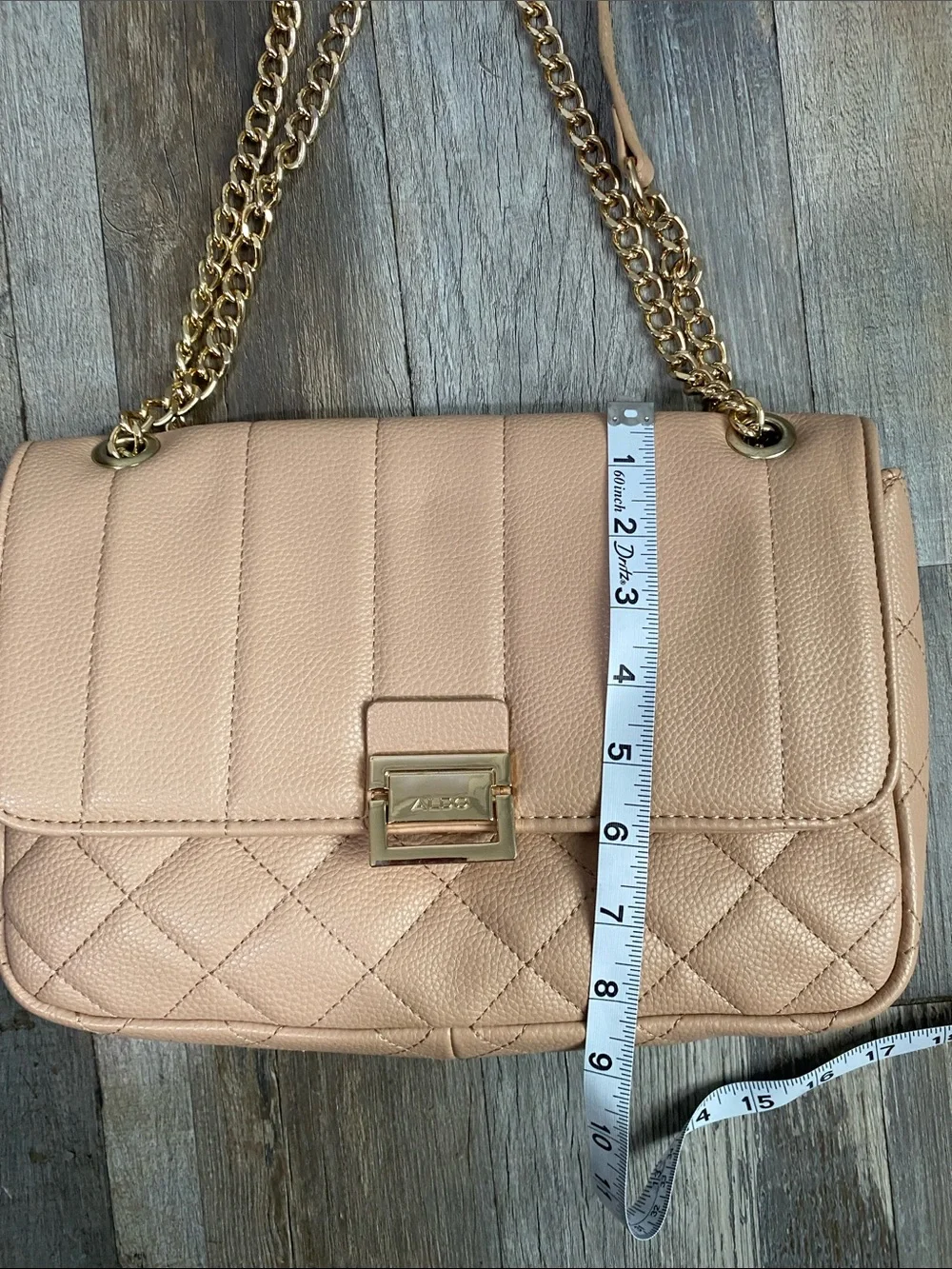 Aldo Nude Quilted & Pebbled Shoulder Bag with Gold Chain